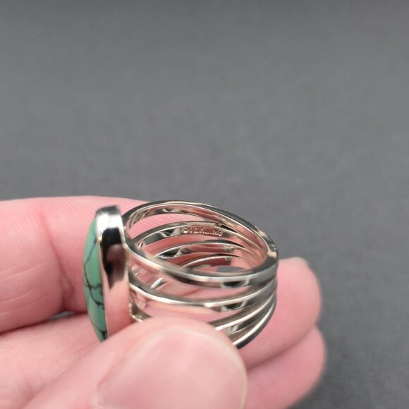 Size 6.5 Sterling Silver Green Spiderweb Turquoise Stone Ring A6601 - Picture 5 of 9